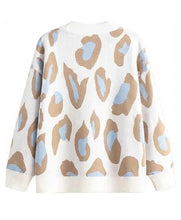 JASCLS White Leopard Pattern Knit Cardigan