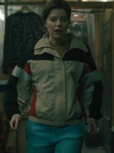 Light beige track jacket with zipper closure and elastic cuffs
