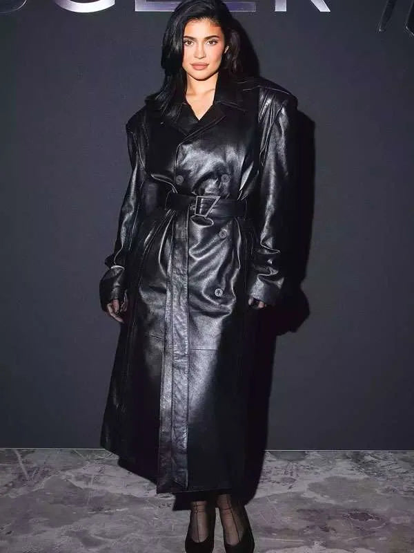 Kylie Jenner Black Leather Coat