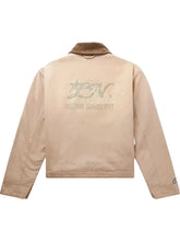 Beige worker jacket with classic collar and YKK zipper