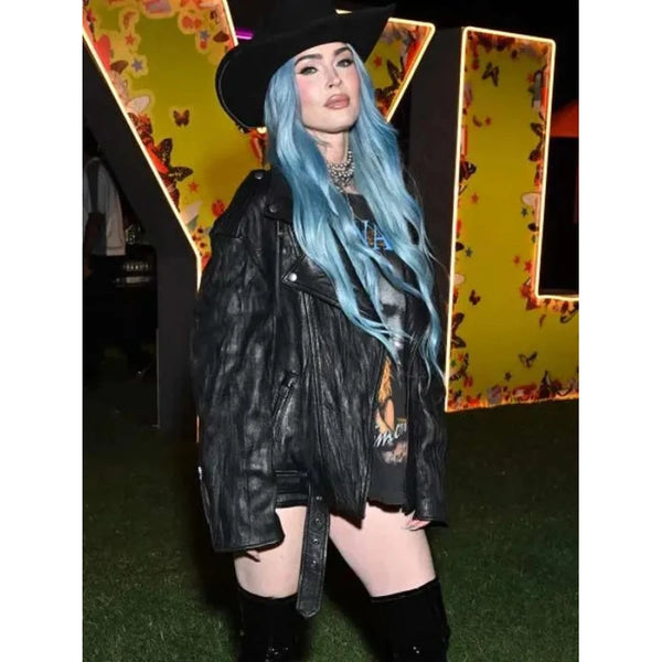 Coachella 2024 Megan Fox Black Leather Jacket