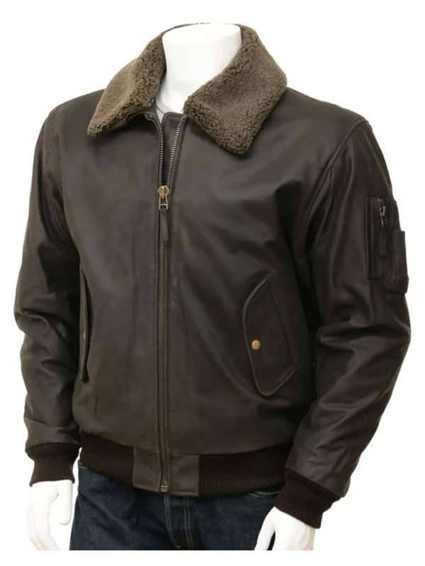 Men Shearling Flying Bomber Leather Jacket