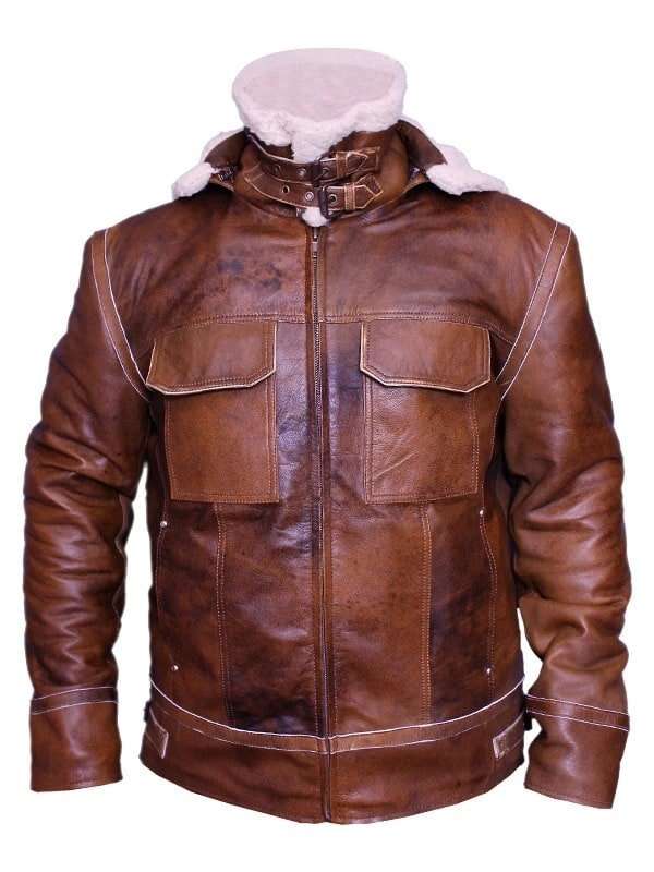 Men B3 Shearling Brown Hooded Real Leather Jacket