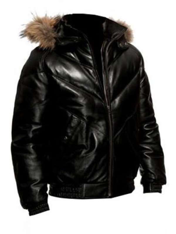Men Casual Black Bomber Leather Jacket