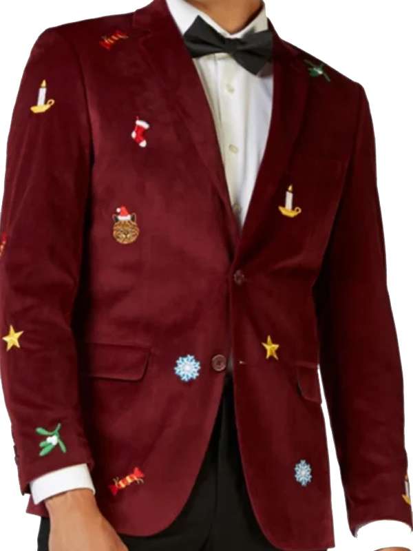 Men Red Christmas Blazer