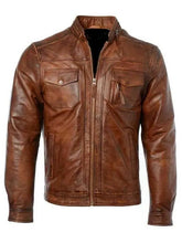 Mens Biker Distressed Motorcycle Genuine Biker Leather Jacket