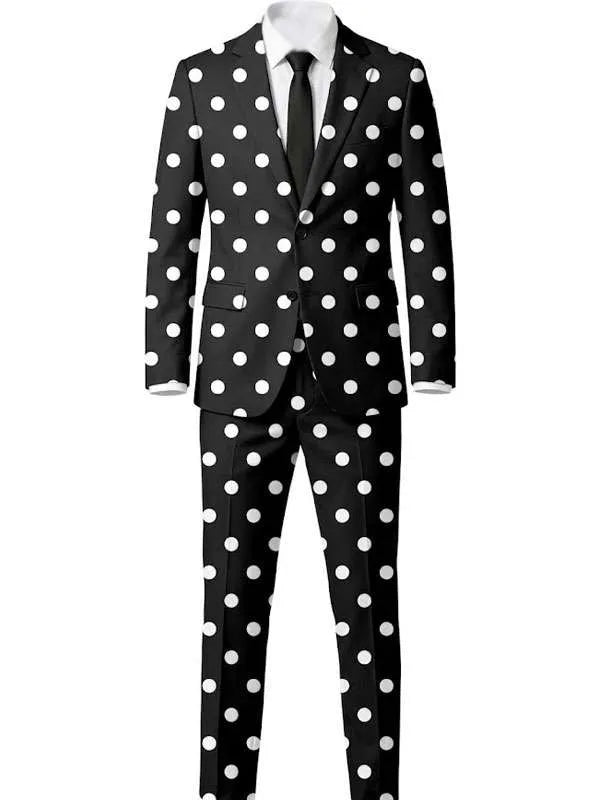 men's black white polka dot suit front view