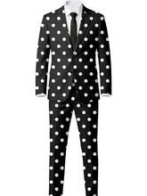 men's black white polka dot suit front view