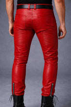 Mens Red Slim Fit Biker Pants