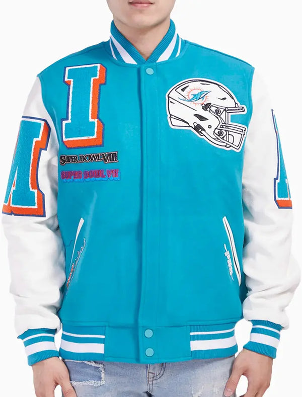 Ghulam Miami Dolphins Blue And White Wool Varsity Jacket