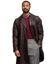 Michael B. Jordan inspired brown leather outerwear with full-length sleeves