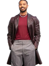 Michael B. Jordan inspired brown leather outerwear with full-length sleeves