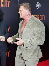Alan Ritchson Motor City Premiere Green Suit