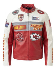 NFL Kansas City Chiefs Red White Leather Moto Jacket front view