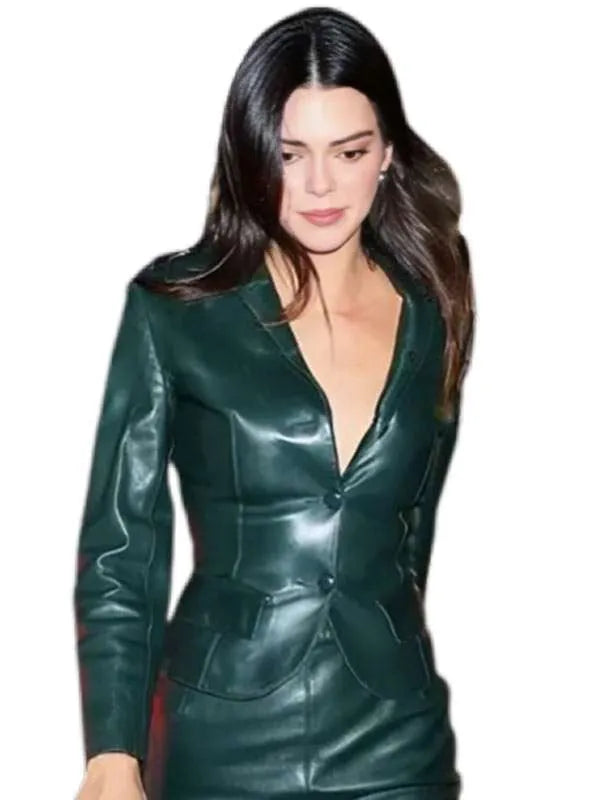 NYC Kendall Jenner Green Leather Blazer