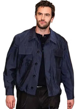 Navy blue field jacket featuring four front pockets