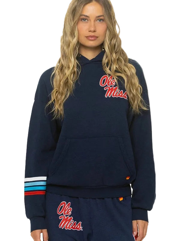 Unisex 2026 navy relaxed fleece hoodie front view
