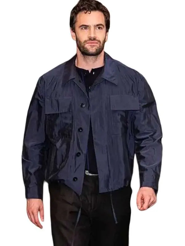 Men's navy blue jacket with viscose lining and full-length sleeves