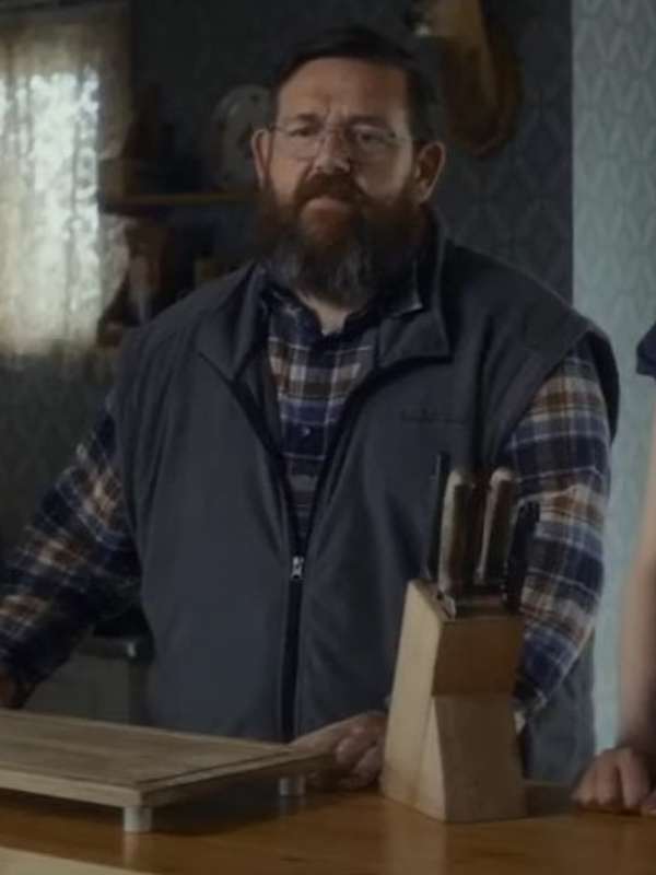 Nick Frost Get Away 2024 Grey Vest