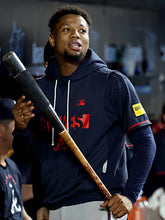 Atlanta Braves navy sleeveless fleece hoodie with hooded collar