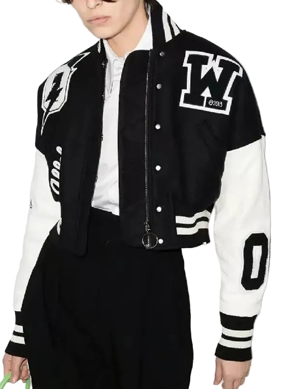Off White Cropped Varsity Jacket