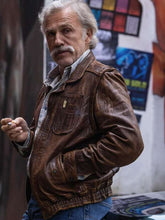 Christoph Waltz Old Guy 2025 Brown Leather Jacket