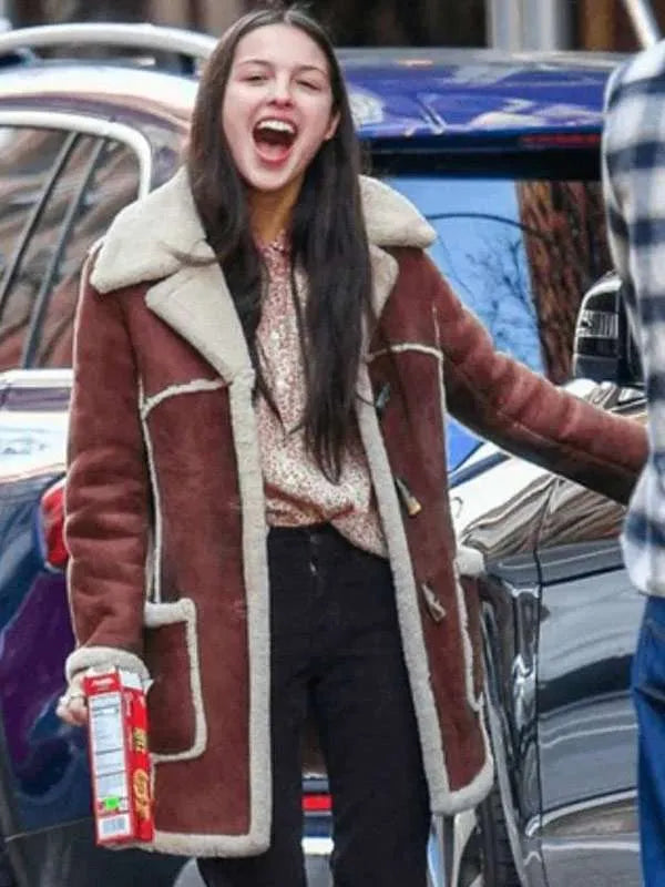 Olivia Rodrigo Brown Leather Coat