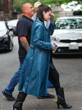 Selena Gomez  Blue Leather Coat