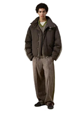 Unisex brown padded puffer jacket with stand-up collar