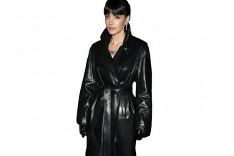PFW Lily Allen Black Leather Coat