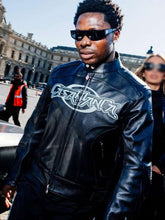 Asake PFW  Black Leather Jacket