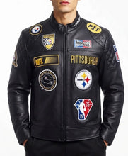 Pittsburgh Steelers Black Leather Moto Jacket