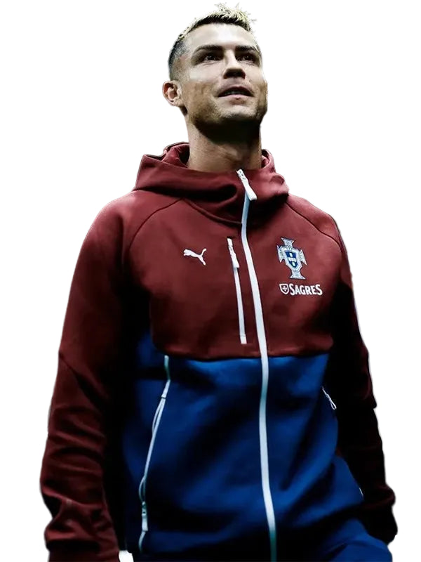 Cristiano Ronaldo Portugal maroon fleece hoodie with hooded collar