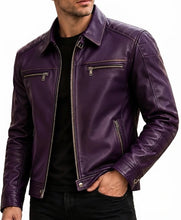 Men's purple motorcycle jacket with four outside pockets
