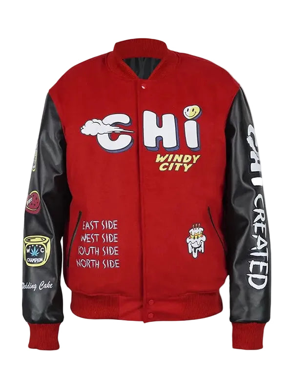 Recreated The Chi Red Varsity Jacket with Rib Knitted Cuffs