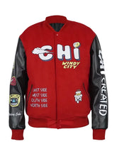 Recreated The Chi Red Varsity Jacket with Rib Knitted Cuffs