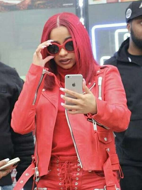 Cardi B Red Barz Leather Jacket