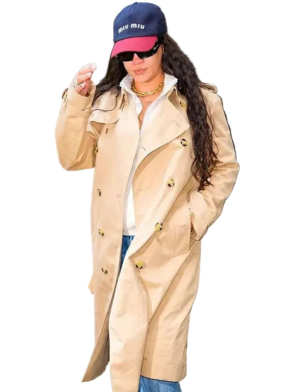 Rihanna beige trench coat with two front and one inside pocket