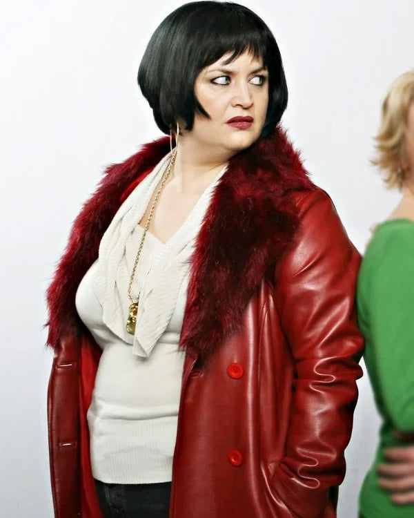 Ruth Jones Gavin and Stacey Red Shearling Leather Coat