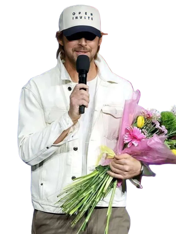 Man holding flowers and a microphone with a colorful background