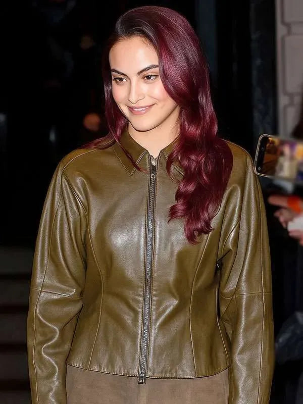 Camila Mendes SNL 2025 Olive Green Jacket