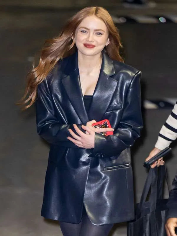 Sadie Sink Black Leather Blazer