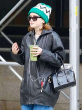 Sadie Sink Black Oversized Leather Jacket