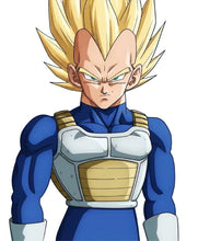 An anime-style illustration of a blond male character with an intense expression, wearing a blue and white armored outfit against a bright blue sky background.