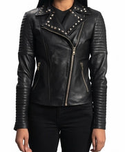 Sally Mae studded black leather biker jacket for sale