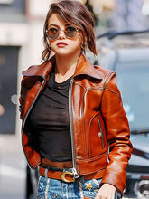 Selena Gomez Brown Leather Jacket