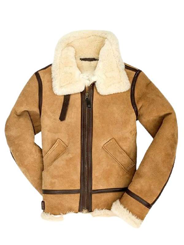 Men Brown Shearling Suede Leather Jacket