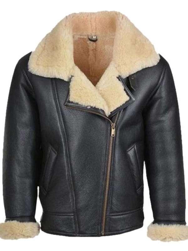 Men B3 Sheepskin Shearling Black Leather Jacket