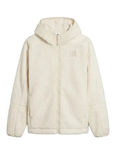 White women’s hooded jacket with full zipper closure