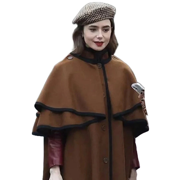 Emily In Paris S04 Lily Collins Brown Cape Coat